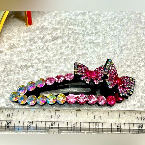 Pink and Black rhinestones and iridescent snap Barrett NEW - Picture 2 of 9